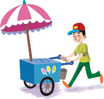 IMAGEM: um homem empurrando um carrinho de sorvete. FIM DA IMAGEM.