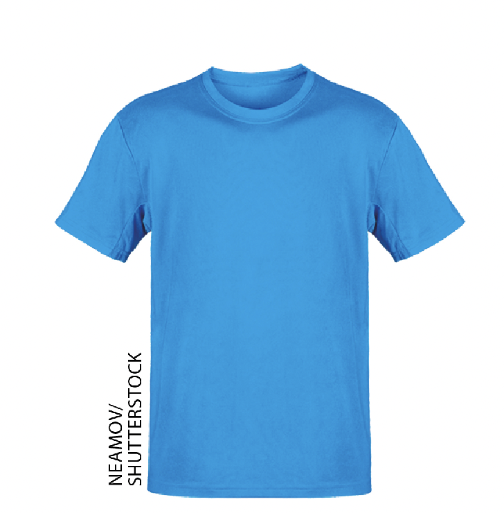 IMAGEM: camiseta azul. FIM DA IMAGEM.
