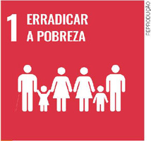 IMAGEM: o primeiro objetivo da agenda 2030 da onu aparece na ilustração, onde há um grupo de 6 pessoas, quatro adultos e duas crianças, com as mãos dadas. acima delas, o texto: 1, erradicar a pobreza. FIM DA IMAGEM.
