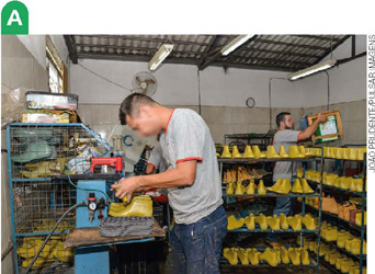 IMAGEM: a. um trabalhador fabricando calçados. FIM DA IMAGEM.