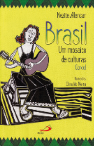IMAGEM: reprodução da capa do livro brasil: um mosaico de culturas. há uma ilustração no estilo de cordel com uma mulher tocando violão. FIM DA IMAGEM.