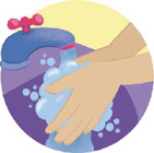 IMAGEM: mãos sendo lavadas com sabão e água. FIM DA IMAGEM.