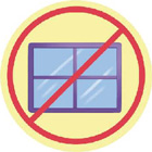 IMAGEM: um círculo com um traço diagonal indica ser proibido deixar janelas fechadas. FIM DA IMAGEM.
