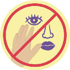 IMAGEM: um círculo com um traço diagonal indica ser proibido tocar o rosto. FIM DA IMAGEM.