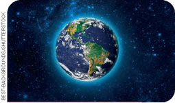 IMAGEM: vista de satélite do planeta terra visto do espaço. é possível identificar o delineado dos continentes e dos oceanos. FIM DA IMAGEM.