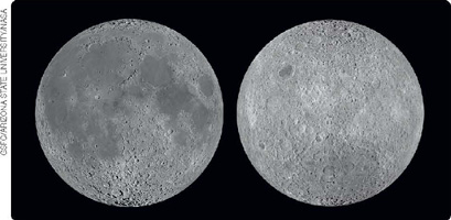 IMAGEM: fotografias das duas faces da lua. FIM DA IMAGEM.