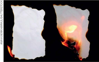 IMAGEM: pedaços de papel sendo consumidos pelo fogo. FIM DA IMAGEM.