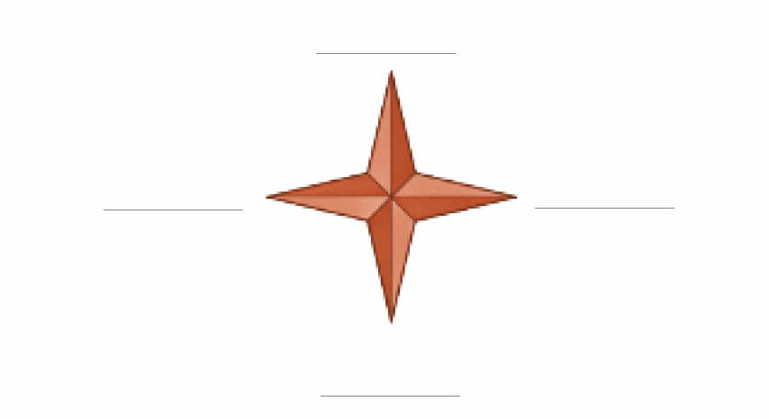IMAGEM: representação de uma rosa dos ventos, uma estrela de quatro pontas. a ponta de cima indica o norte, a de baixo, sul, a esquerda, oeste e a da direita, leste. FIM DA IMAGEM.