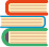 Imagem: Ícone referente à seção Livros, composto pela ilustração de três livros de capas coloridas, um em cima do outro. Fim da imagem.