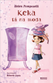 Imagem: Capa de livro. Na parte superior, o título e na parte inferior, ilustração de uma menina com vários chapéus sobre a cabeça e ao lado de um guarda-roupa roxo. Fim da imagem.