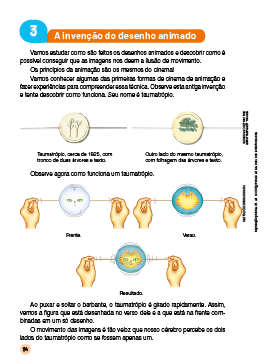 Imagem: Ilustração. Página do livro com imagens e textos. Fim da imagem.