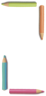 Imagem: Ilustração. Quadro em branco com ilustração de quatro lápis fazendo uma moldura. Os lápis são nas cores amarelo, azul, vermelho e verde. Fim da imagem.