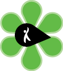 Imagem: Ilustração de uma flor com seis pétalas verdes e um miolo preto em formato de gota, onde há a silhueta em branco de uma pessoa com o braço levantado. Fim da imagem.