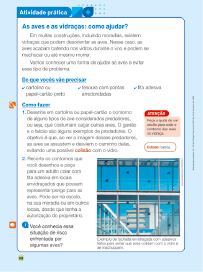 Imagem: Ilustração. Exemplifica como será a seção Atividade prática. Página composta por textos e imagens. Fim da imagem.