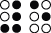 Ilustração. Duas celas braille. Na primeira, os pontos 3, 4, 5 e 6 destacados. Na segunda, os pontos 1 e 5 destacados.