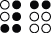 Ilustração. Duas celas braille. Na primeira, os pontos 3, 4, 5 e 6 destacados. Na segunda, os pontos 1 e 2 destacados.