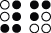 Ilustração. Duas celas braille. Na primeira, os pontos 3, 4, 5 e 6 destacados. Na segunda, os pontos 1, 2 e 4 destacados.