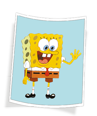 Imagem: Ilustração. Ilustração de uma esponja do mar com calça, camiseta e gravata. Possui olhos azuis e está sorrindo. Fim da imagem.