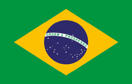 Imagem: Ilustração. Bandeira do brasil retangular verde, com losango amarelo e círculo azul no centro. Possui 27 estrelas, sendo 26 abaixo e uma 1 acima da faixa branca indicando “ordem e progresso”. Fim da imagem.