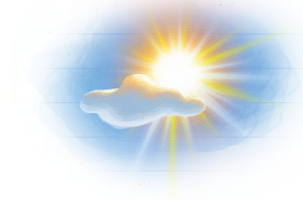 Imagem: Ilustração. Sol liberando raios de sol. À frente do sol há uma nuvem. Fim da imagem.