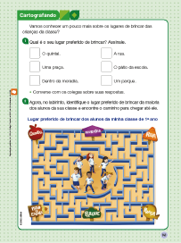 Imagem: Ilustração. Exemplifica como será a seção Cartografando. Página composta por textos e imagens. Fim da imagem.