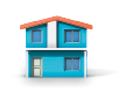 Imagem: Ilustração. Casa de dois andares com paredes azuis e telhado laranja. Fim da imagem.