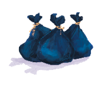 Imagem: Ilustração. Três sacos de lixo cheios e amarrados.  Fim da imagem.