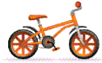 Imagem: Ilustração. Uma bicicleta laranja.  Fim da imagem.