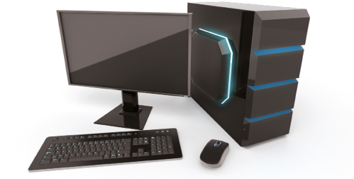 Imagem: Ilustração. Um monitor e um teclado ao lado de uma CPU.  Fim da imagem.