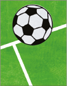 Imagem: Ilustração. Uma bola de futebol sobre um campo.   Fim da imagem.