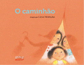 Imagem: Capa de livro. Na parte superior, o título e na parte inferior, ilustração de três meninas atrás de uma cortina laranja. Fim da imagem.