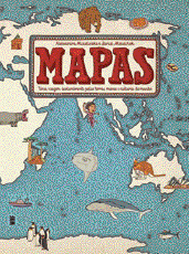 Imagem: Capa de livro. Na parte superior, o título e na parte inferior, ilustração de um mapa com animais.  Fim da imagem.