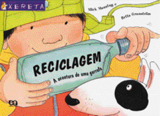 Imagem: Capa de livro. No centro, o título e ao fundo, ilustração de um menino sorrindo e segurando uma garrafa com um papel dentro. Ao lado, um cachorro observa.  Fim da imagem.