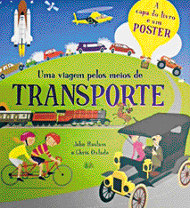 Imagem: Capa de livro. No centro, o título e ao fundo, ilustração e meios de transporte.   Fim da imagem.