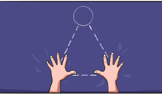 Imagem: Ilustração. Destaque de duas mãos sobre um triângulo pontilhado. No topo do triângulo, um círculo.  Fim da imagem.
