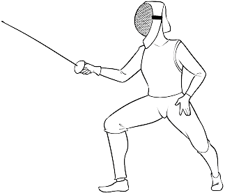 Imagem: Ilustração. Uma pessoa usando capacete, blusa e calça. Está de perfil, segurando com a mão esquerda uma espada.  Fim da imagem.
