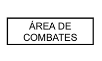 Imagem: Ilustração de um retângulo com a informação: ÁREA DE COMBATES. Fim da imagem.