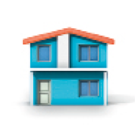 Imagem: Ilustração. Uma casa de dois andares com as paredes pintadas de azul.  Fim da imagem.