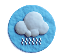 Imagem: um círculo azul com uma nuvem e chuva dentro;  Fim da imagem.