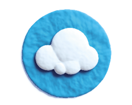 Imagem: Fotografia. Um círculo azul com uma nuvem dentro.   Fim da imagem.