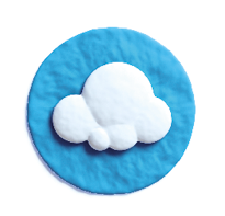 Imagem: Fotografia. Um círculo azul com uma nuvem dentro.   Fim da imagem.