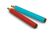 Imagem: Ilustração. Um pedaço de folha de caderno com dois lápis no canto, um azul e um vermelho.  Fim da imagem.