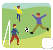 Imagem: Ilustração. Três meninos jogando futebol.  Fim da imagem.