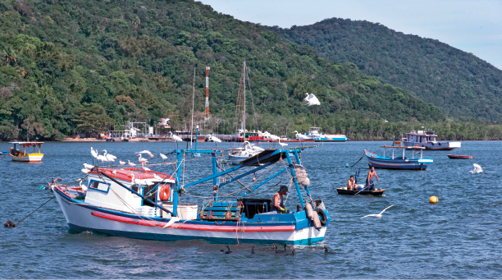 Imagem: Fotografia. Barcos de madeira em um mar. Fim da imagem.