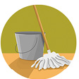 Imagem: Ilustração de um balde e uma vassoura. Fim da imagem.