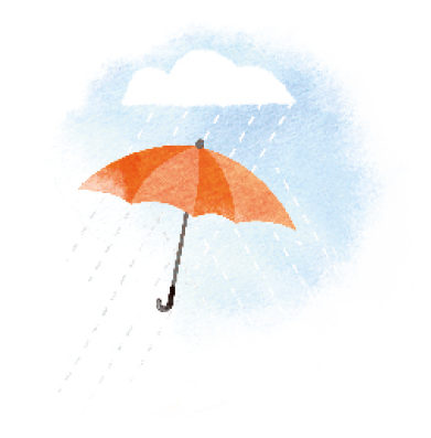 Imagem: Ilustração. Um guarda-chuva laranja.  Fim da imagem.