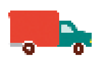 Imagem: Ilustração. Um caminhão com a frente azul e a caçamba vermelha. Fim da imagem.