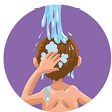 Imagem: Ilustração. Um menino de cabelo castanho tomando banho. Fim da imagem.