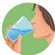 Imagem: Ilustração. Uma pessoa bebendo um copo de água. Fim da imagem.