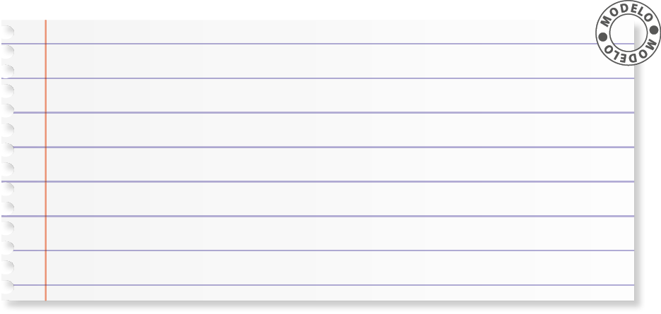 Imagem: Ilustração de uma folha de caderno. Ao lado, selo indicando Modelo. Fim da imagem.